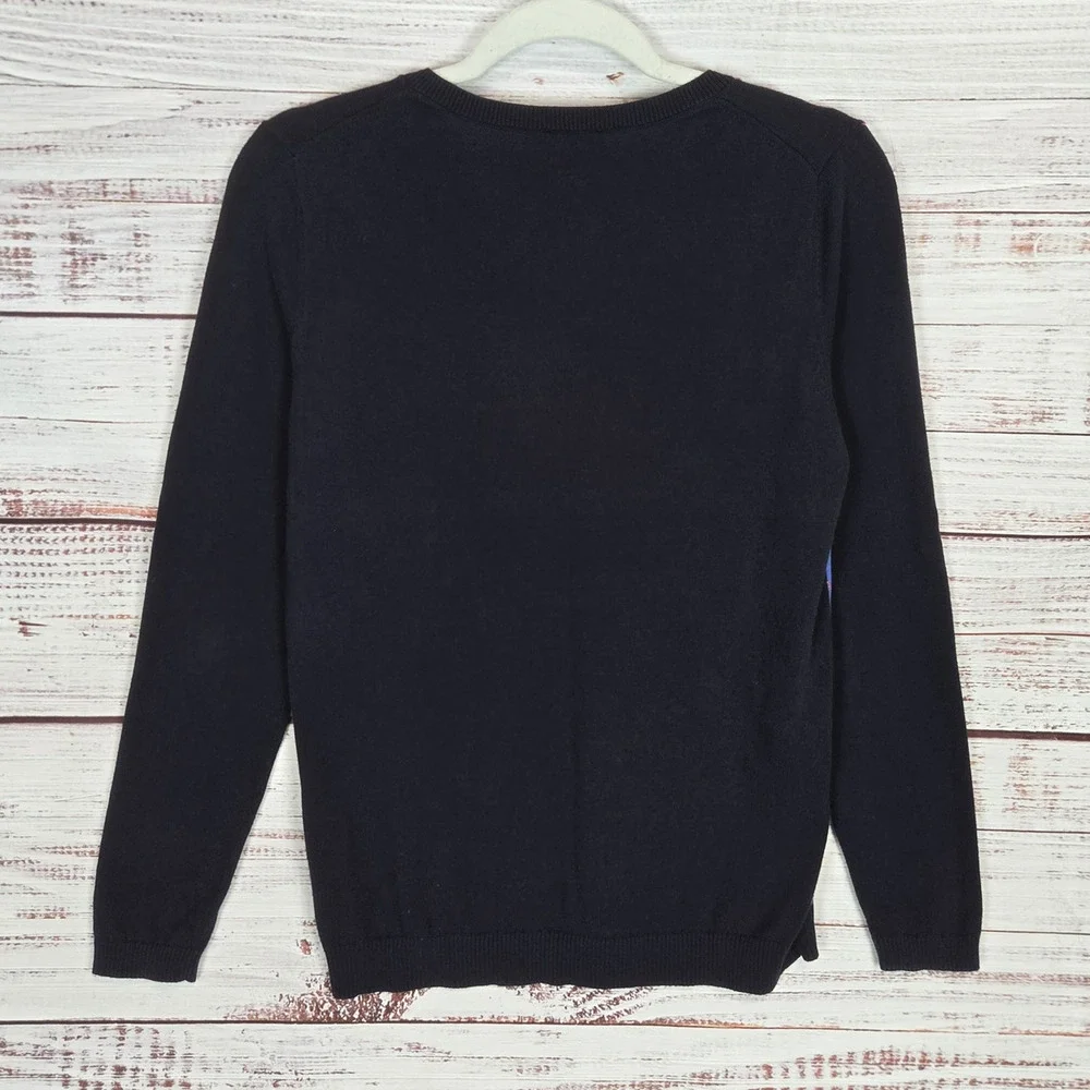 Talbots Blue Argyle Long Sleeve V-Neck Sweater S Red Metallic Thred Prep Casual